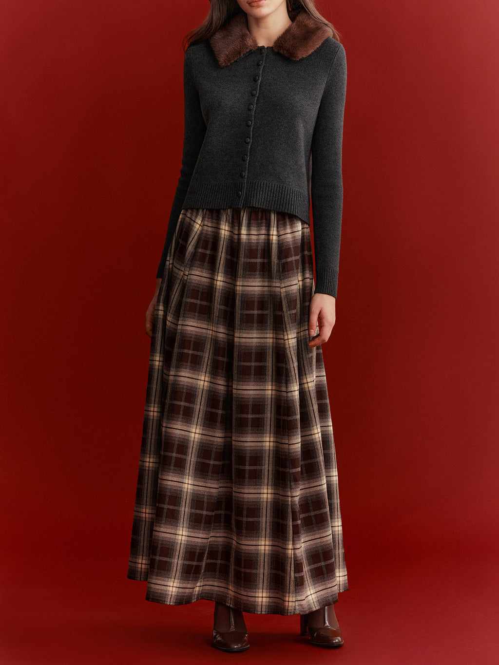 Plaid Flared Maxi Skirt