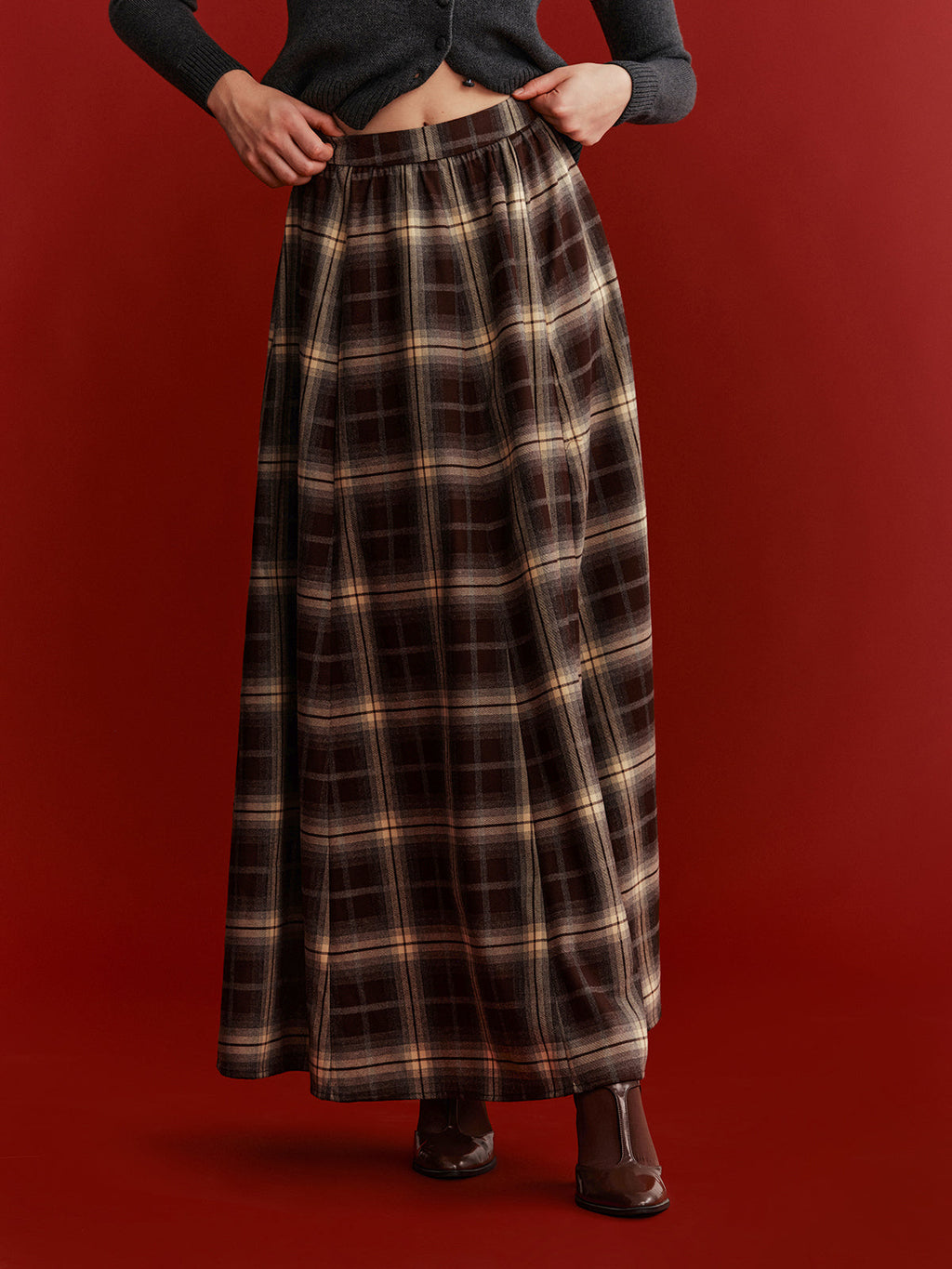 Plaid Flared Maxi Skirt