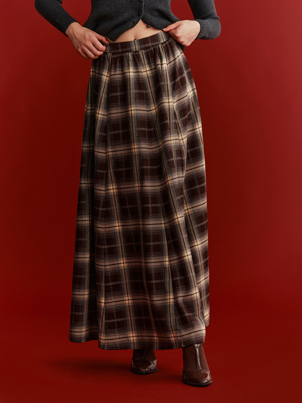 Plaid Flared Maxi Skirt