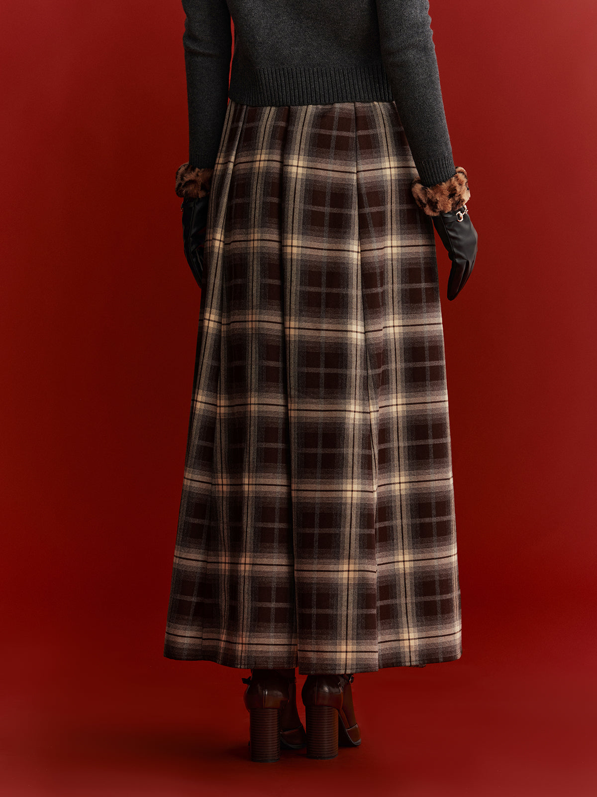 Plaid Flared Maxi Skirt