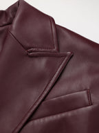 Lapel Faux Leather Belted Jacket