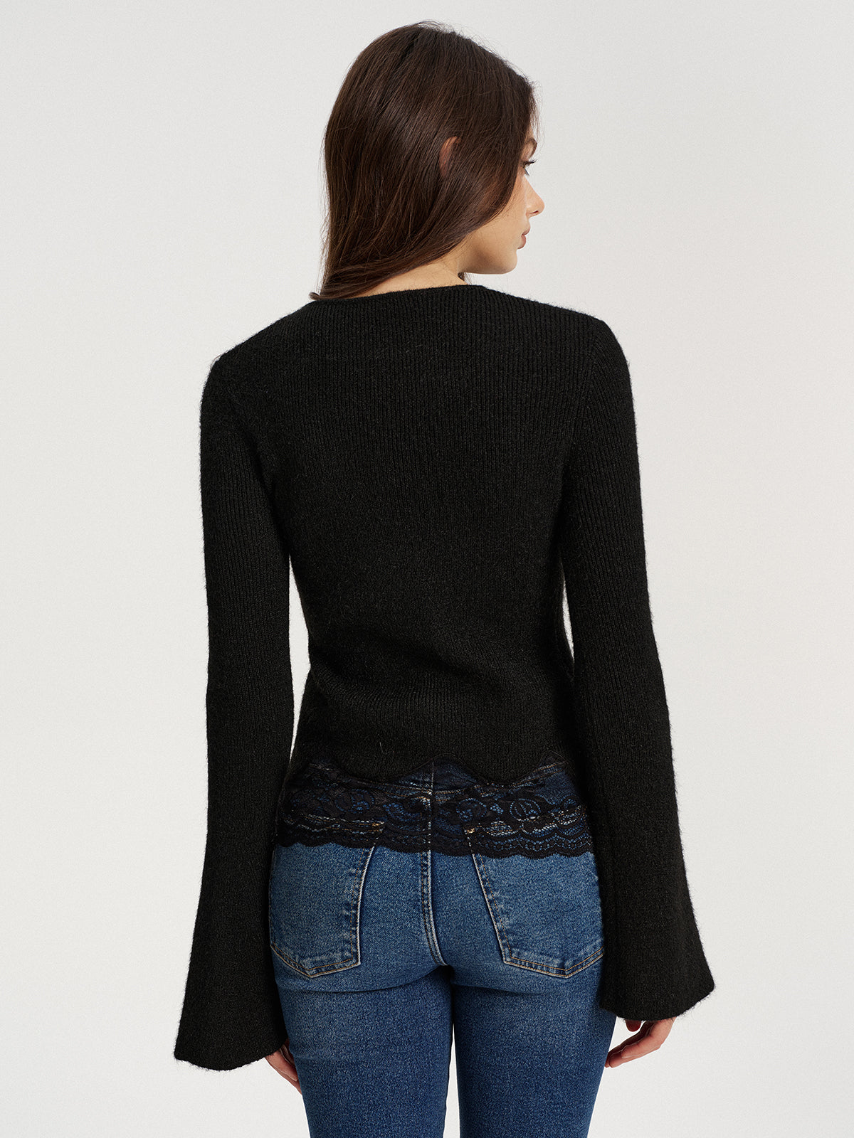 Lace Hem Ribbed Knit Top
