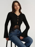 Lace Hem Ribbed Knit Top