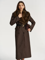 Faux Fur Collar Long Coat without Belt