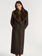 Faux Fur Collar Long Coat without Belt