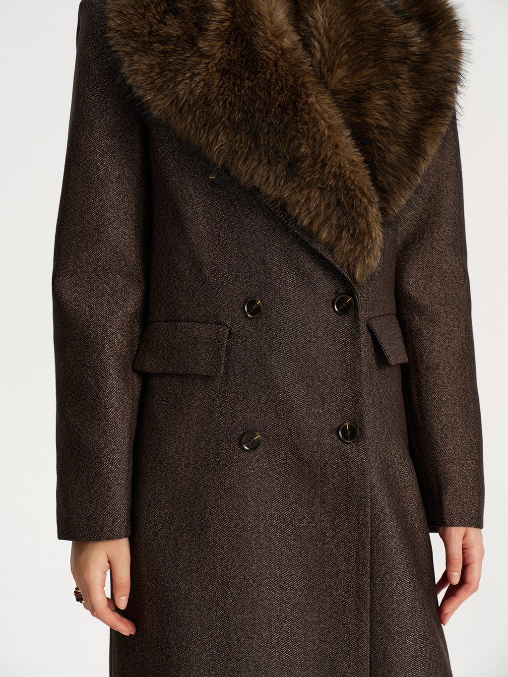 Faux Fur Collar Long Coat without Belt