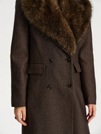 Faux Fur Collar Long Coat without Belt