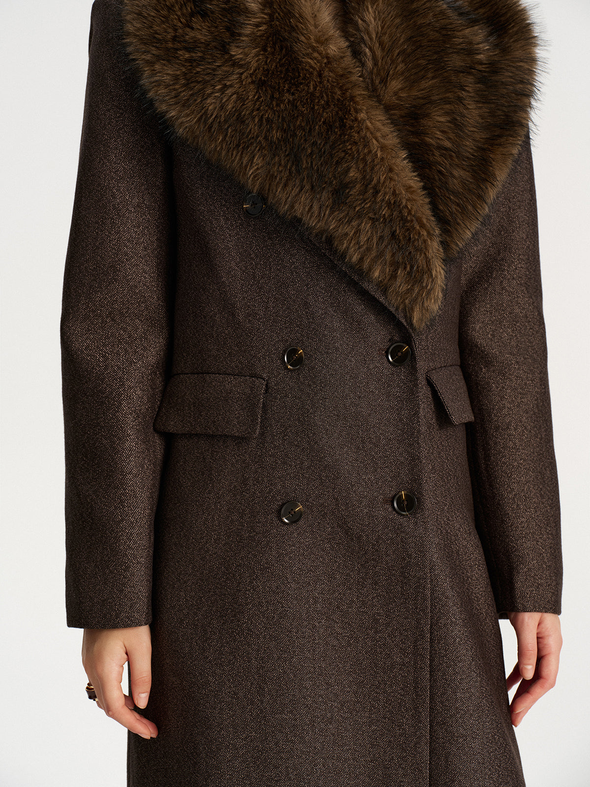 Faux Fur Collar Long Coat without Belt