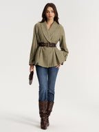 Shawl Collar Wool-Blend Belted Blazer