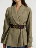 Shawl Collar Wool-Blend Belted Blazer