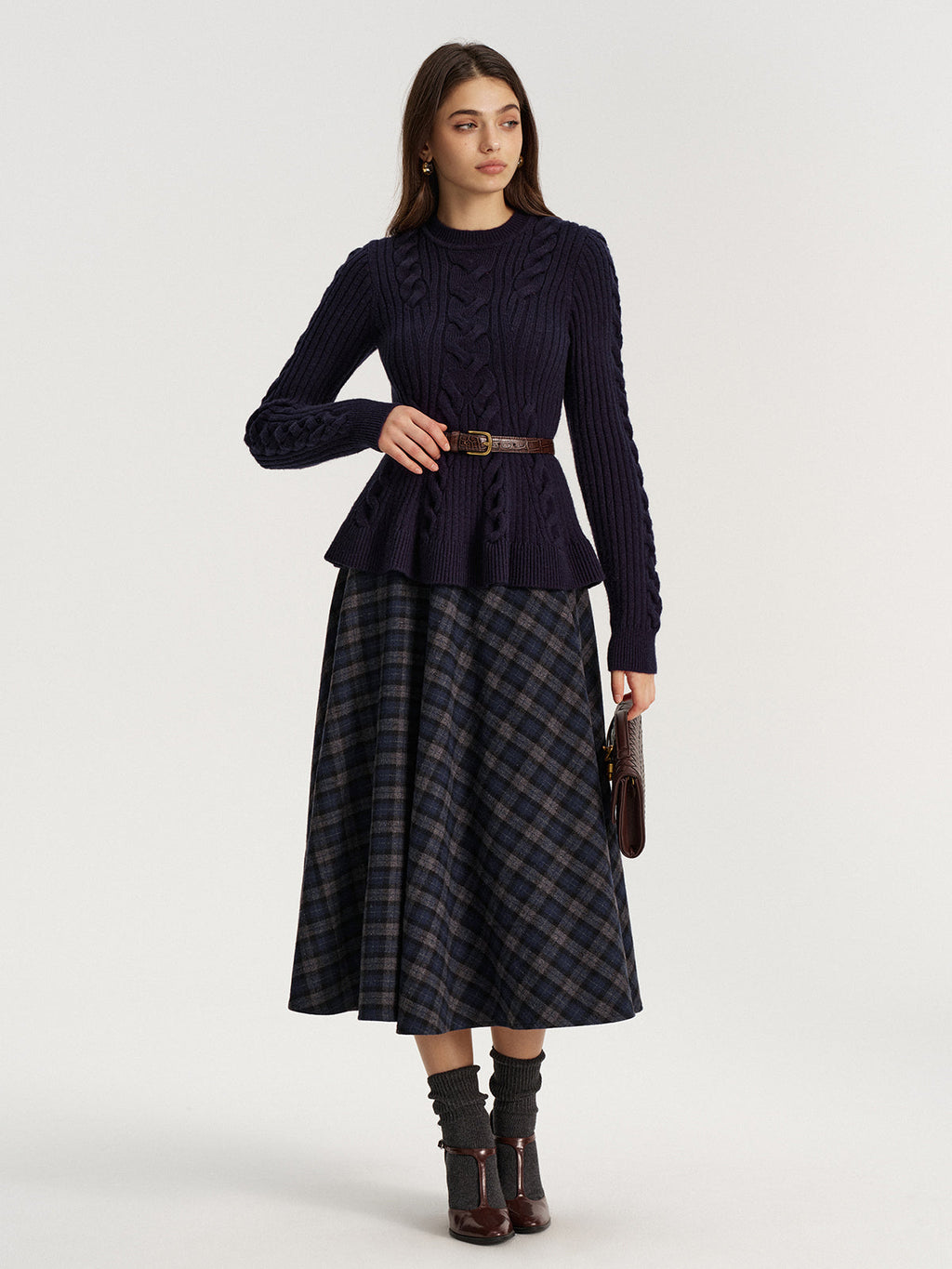 Plaid Tweed Midi Skirt