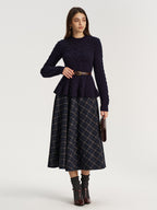 Plaid Tweed Midi Skirt