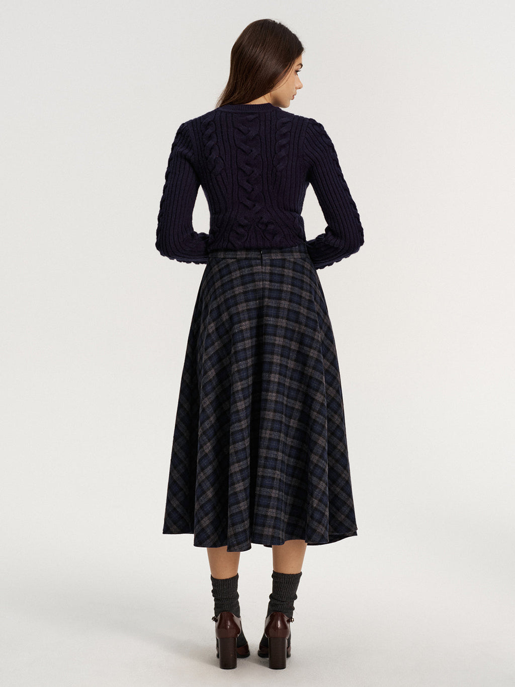 Plaid Tweed Midi Skirt