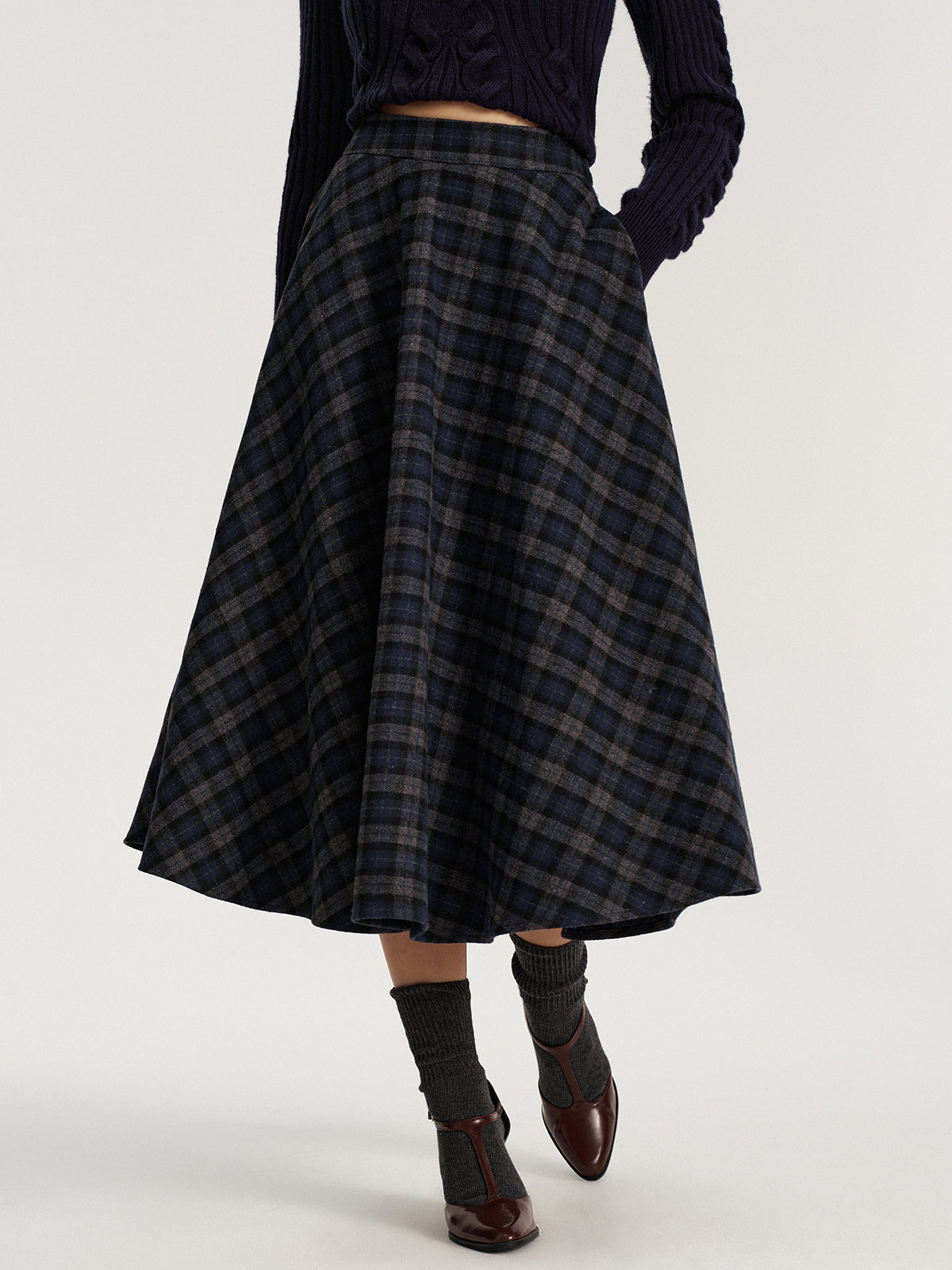Plaid Tweed Midi Skirt