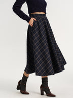 Plaid Tweed Midi Skirt