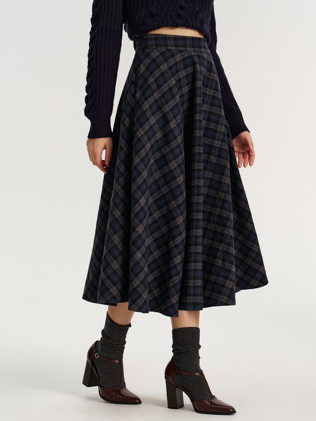 Plaid Tweed Midi Skirt