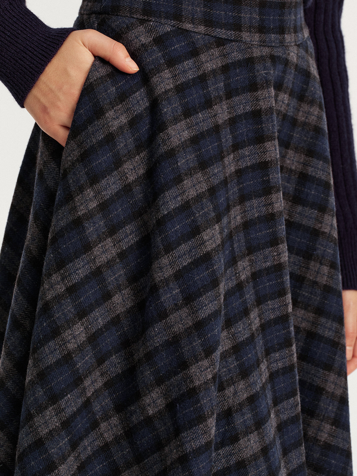 Plaid Tweed Midi Skirt