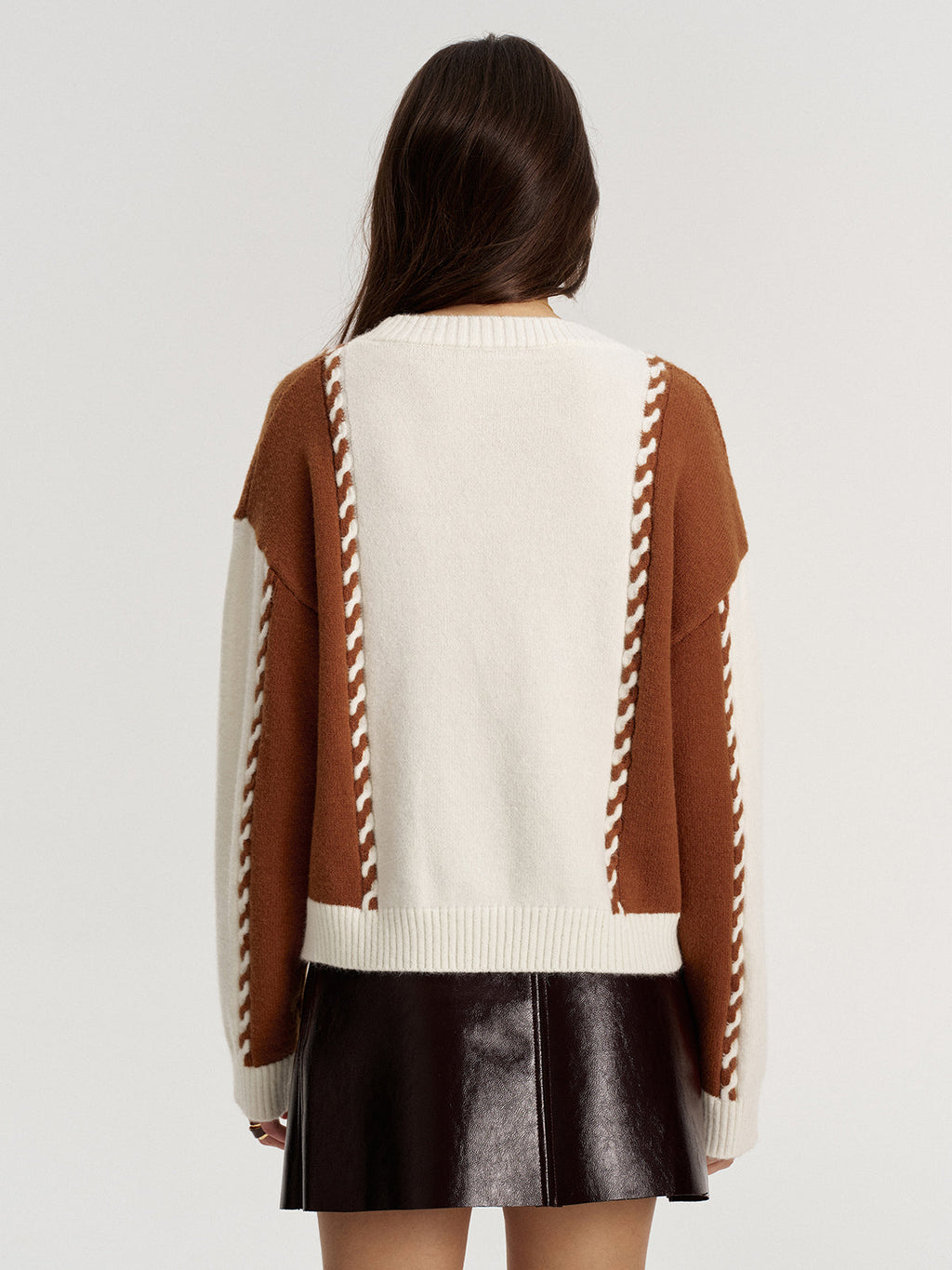 Braided Trim Two-Tone Sweater