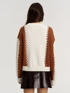 Braided Trim Two-Tone Sweater