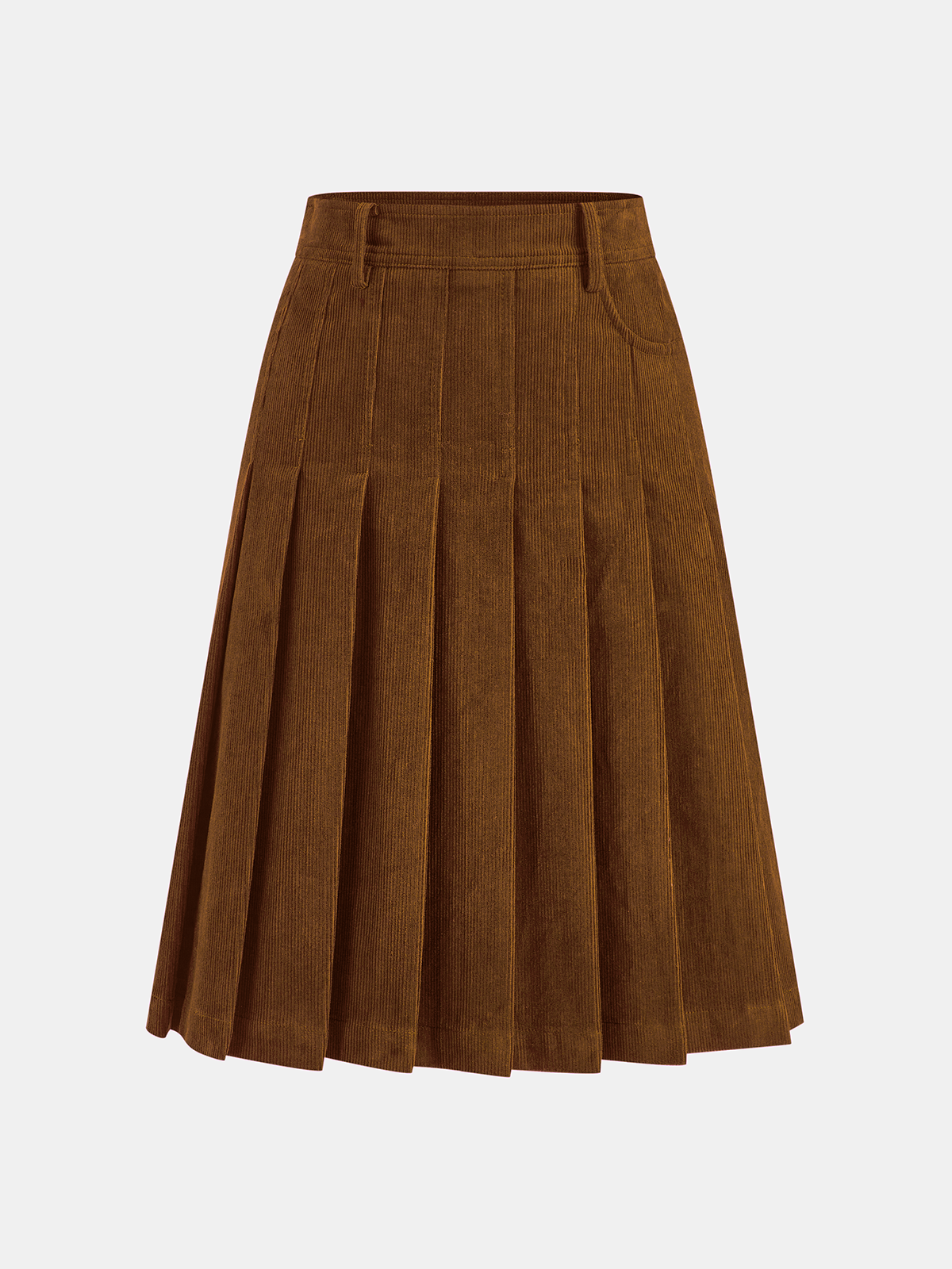 Pleated Corduroy Midi Skirt