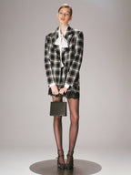 Metal Button Plaid Tweed Blazer