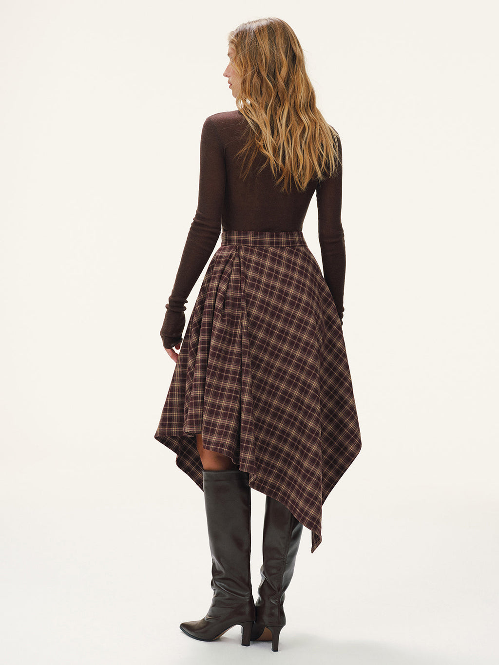 Plaid Asymmetric Midi Skirt