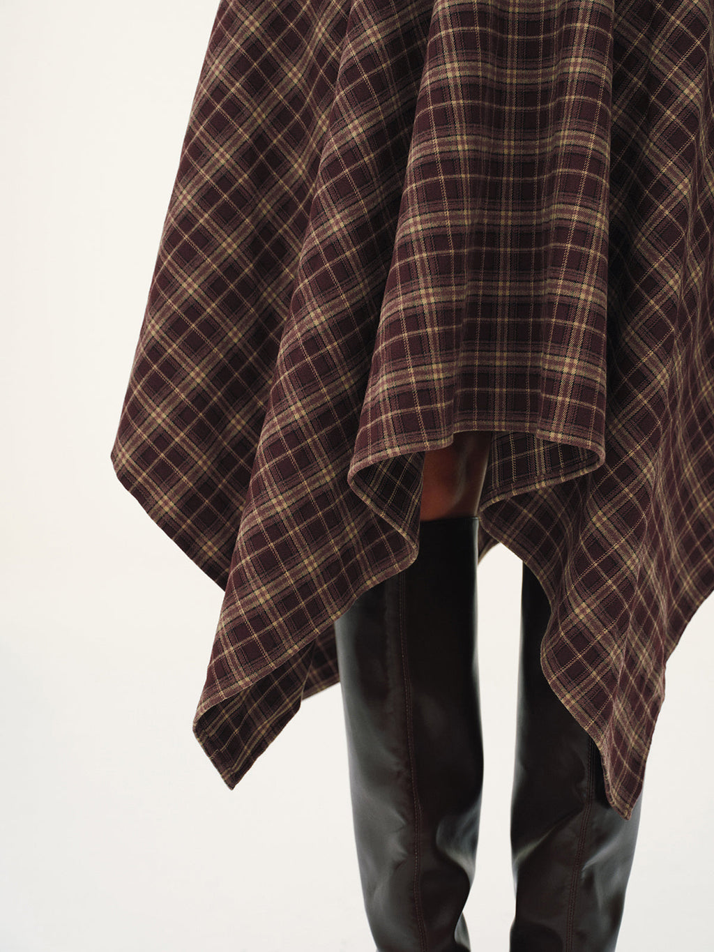 Plaid Asymmetric Midi Skirt