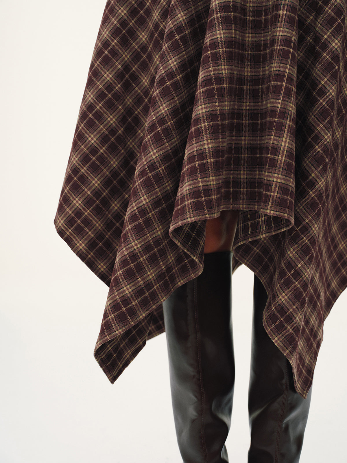 Plaid Asymmetric Midi Skirt