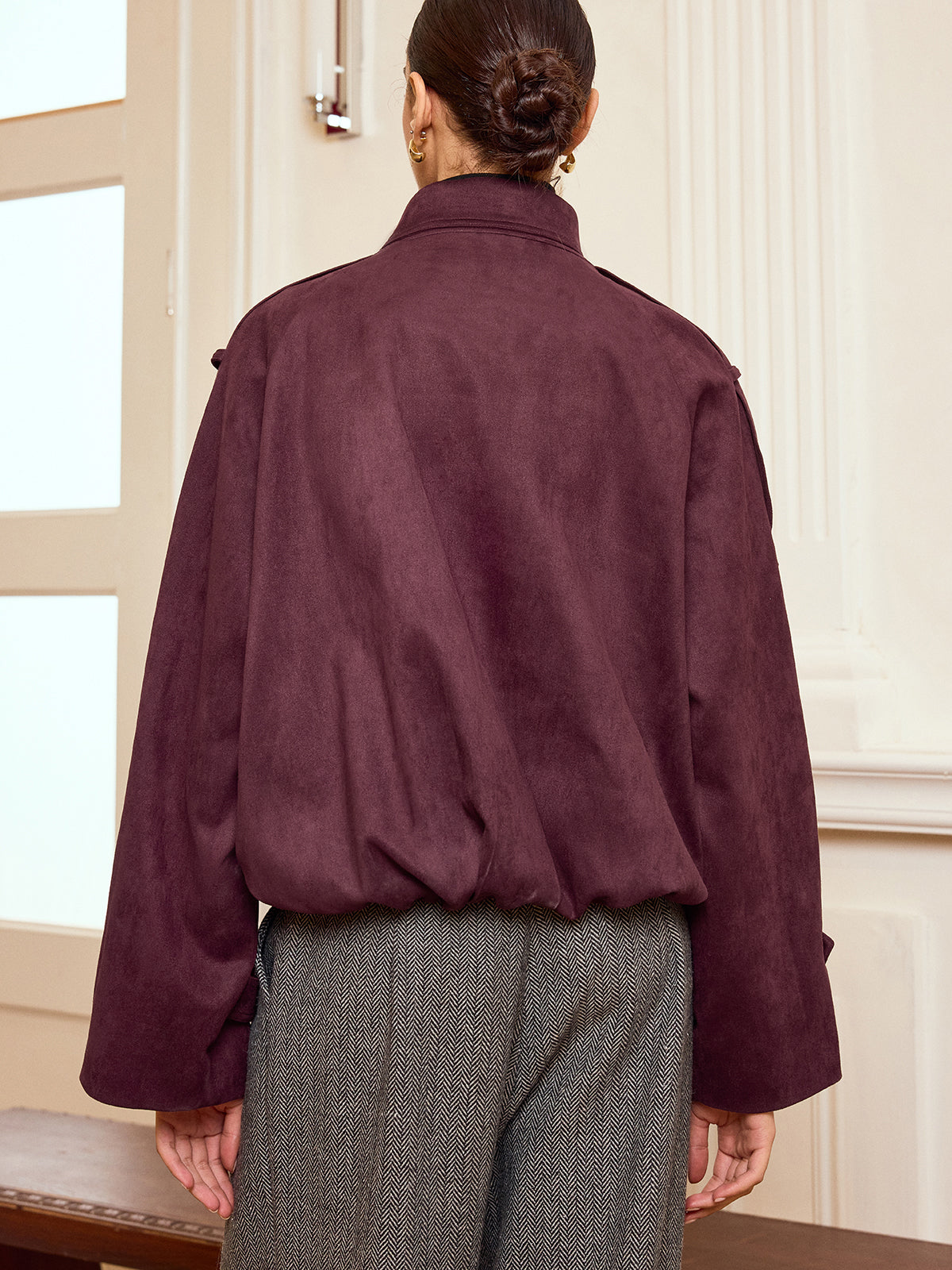 Suede Effect Cropped Trench Jacket