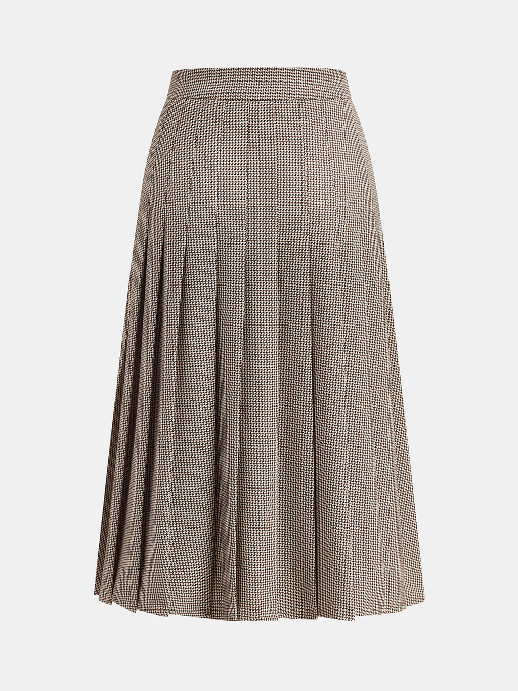 Buckle Detail Houndstooth Pleated Midi Skirt
