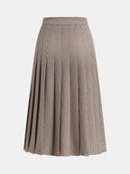 Buckle Detail Houndstooth Pleated Midi Skirt