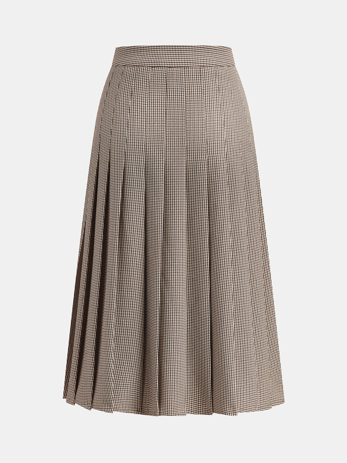 Buckle Detail Houndstooth Pleated Midi Skirt