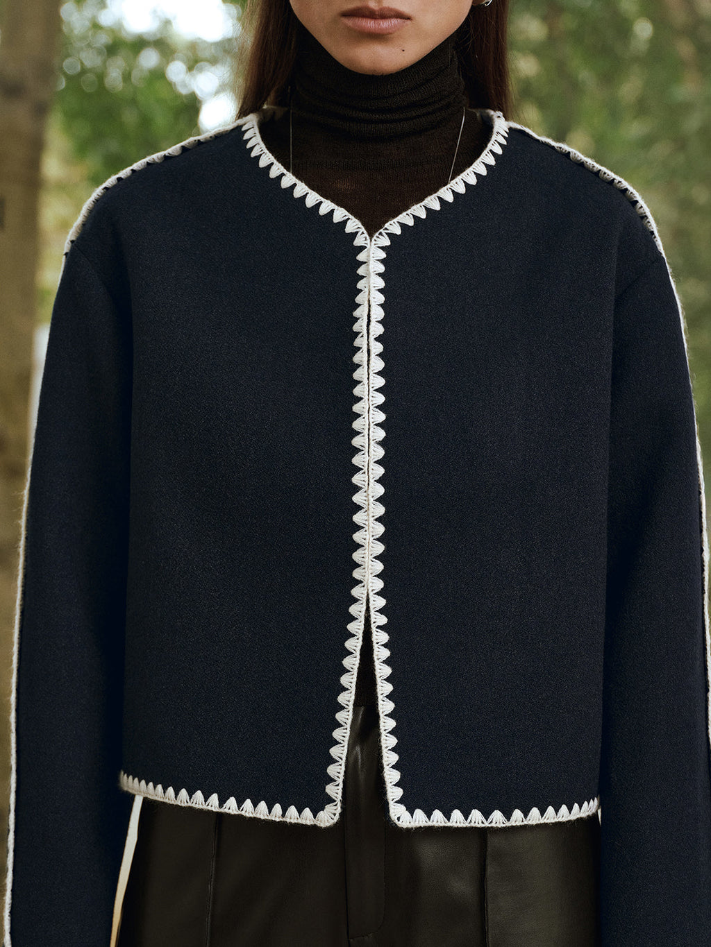 Contrast Scallop Trim Tweed Jacket