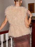 Fluffy Belted V-Neck Vest