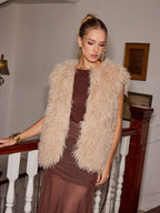 Fluffy Belted V-Neck Vest