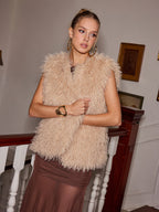 Fluffy Belted V-Neck Vest