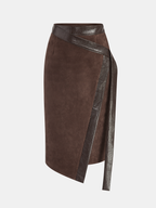 Crocodile PU Leather Panel Suede Effect Midi Skirt