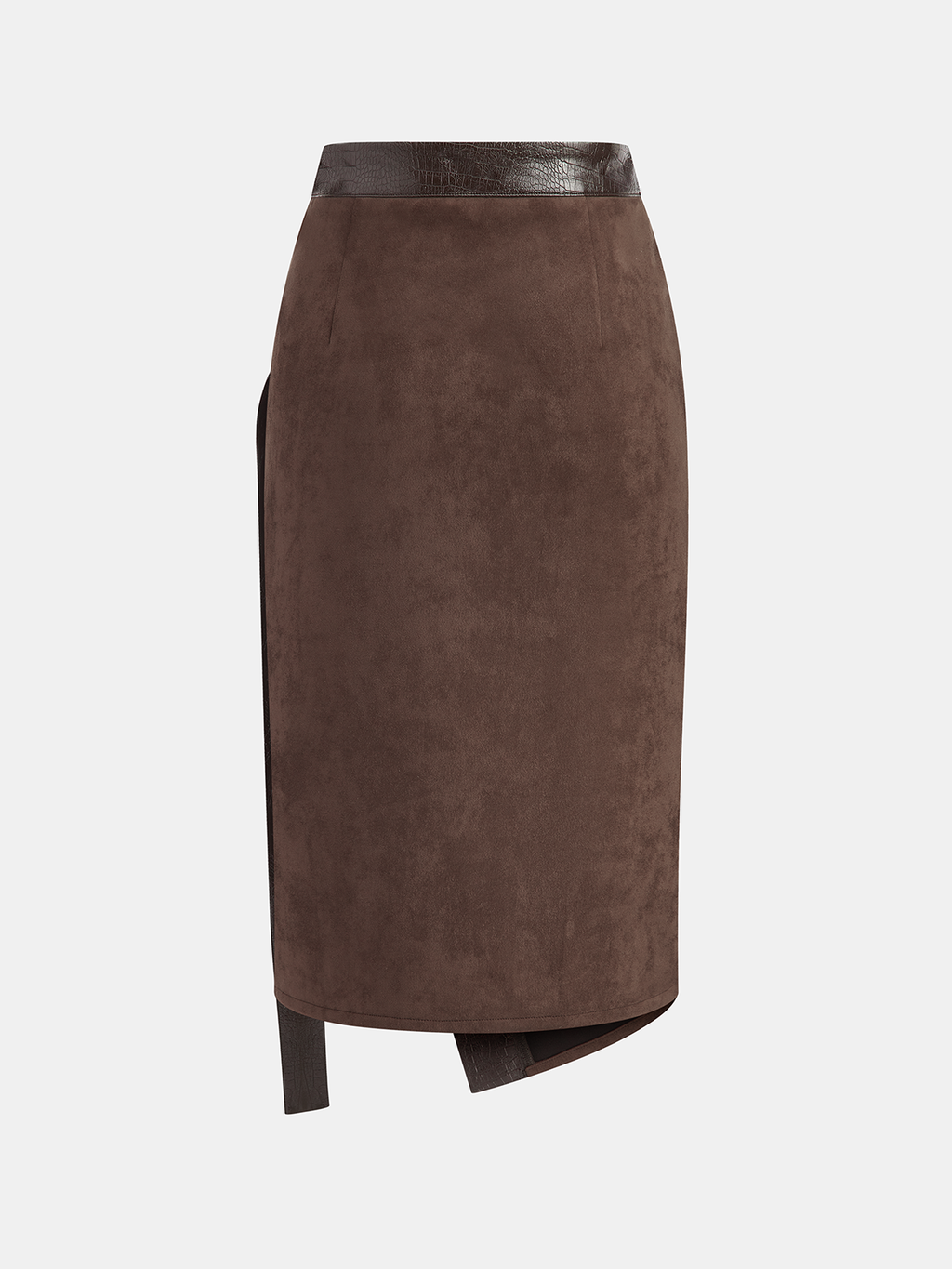 Crocodile PU Leather Panel Suede Effect Midi Skirt