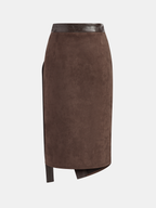 Crocodile PU Leather Panel Suede Effect Midi Skirt