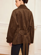 Lapel Suede Effect Belted Trench Coat