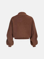 Ribbed Knit Cropped Shawl Collar Cardigan