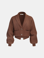 Ribbed Knit Cropped Shawl Collar Cardigan