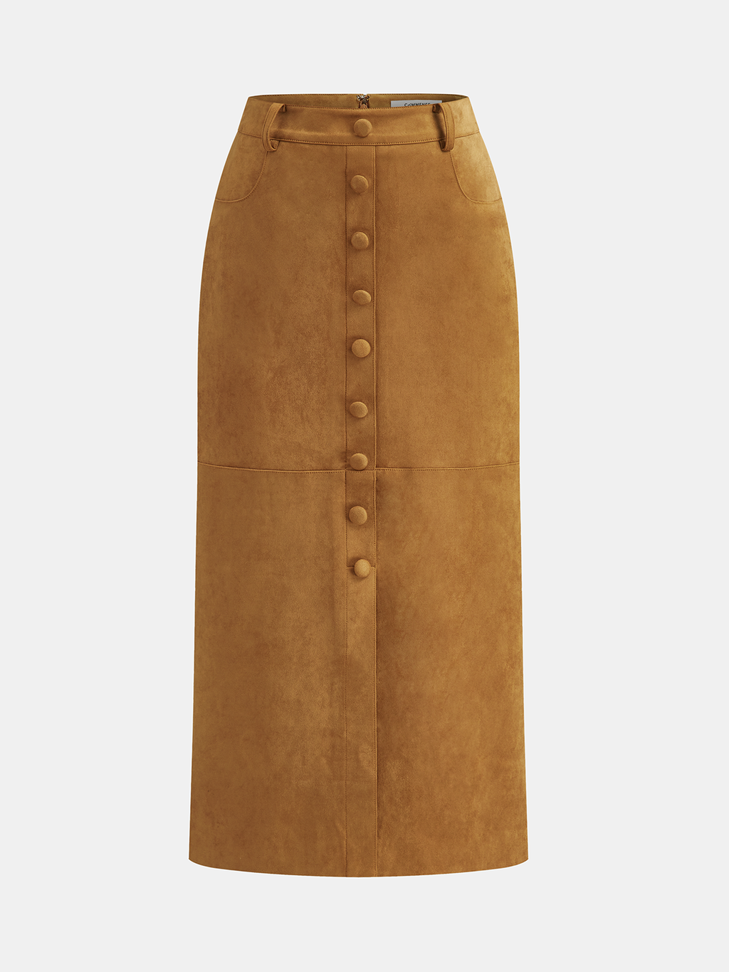 Decorative Button Suede Effect Slit Midi Skirt