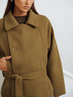 Belted Faux Cashmere Collared Coat