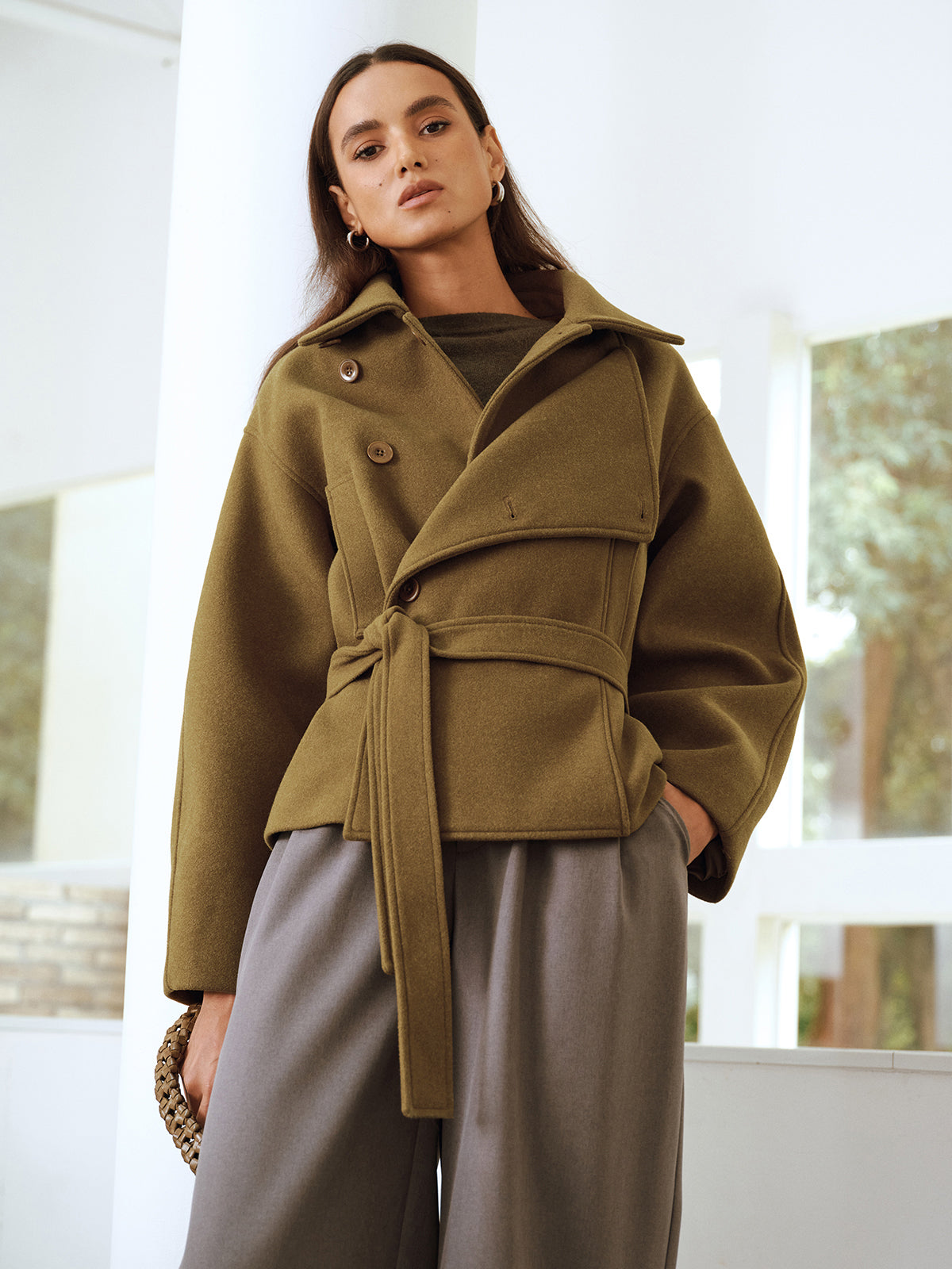 Belted Faux Cashmere Collared Coat
