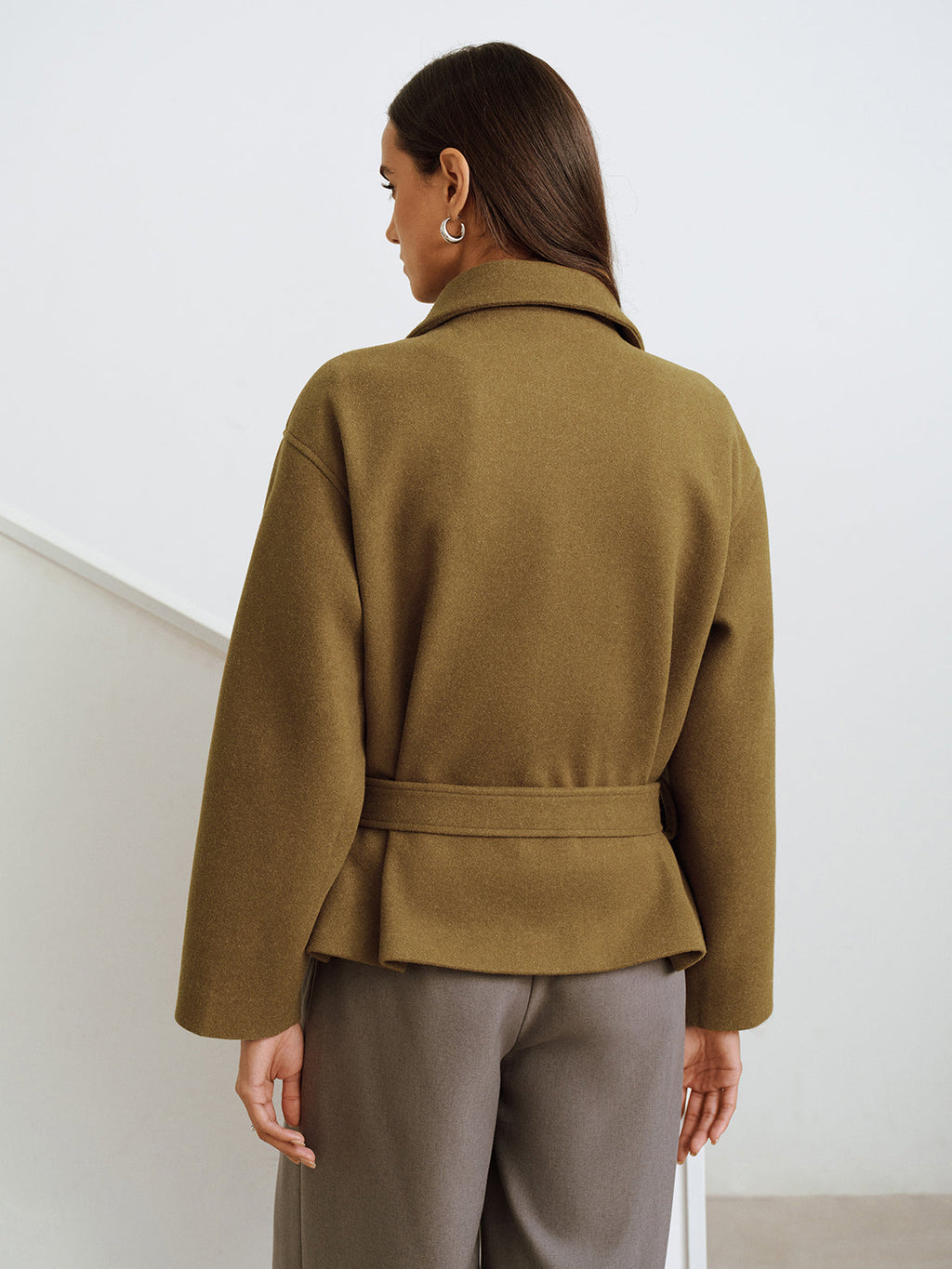 Belted Faux Cashmere Collared Coat