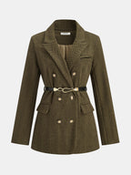 Belted Herringbone Double-Breasted Blazer