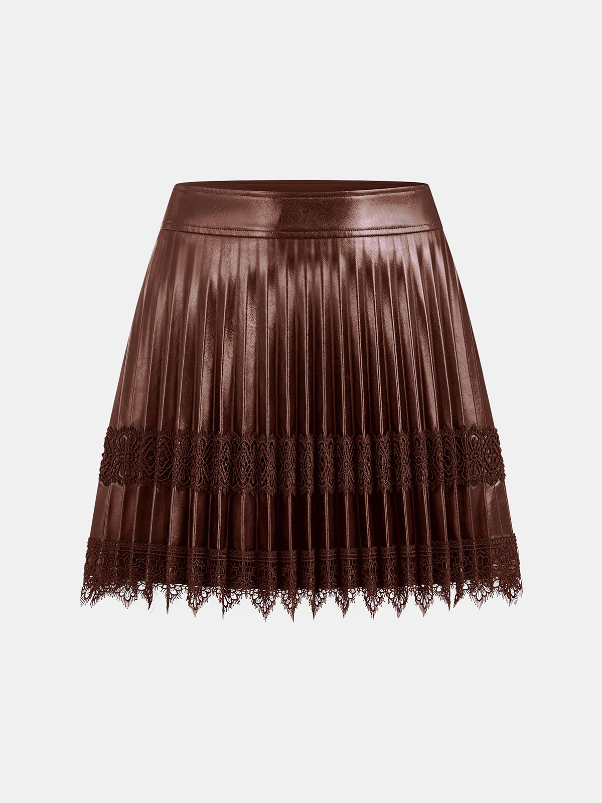 Faux Leather Pleated Lace Mini Skirt