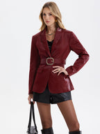 Belted Crocodile-Embossed Blazer