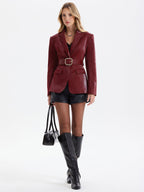 Belted Crocodile-Embossed Blazer
